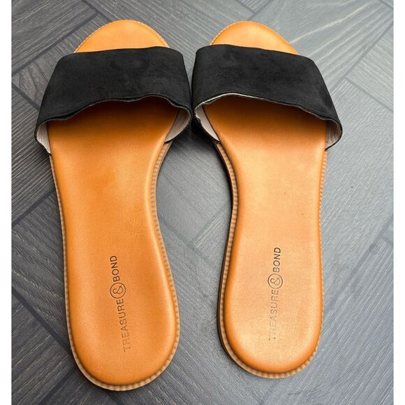 Nordstrom Treasure&Bond black & orange leather slides, synthetic flat heel, 7.5 - Picture 4 of 5